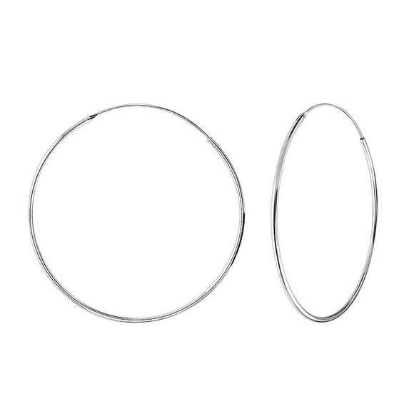 Sterling Silver Endless Thin Hoop Earrings 45mm - Picture 1 of 7